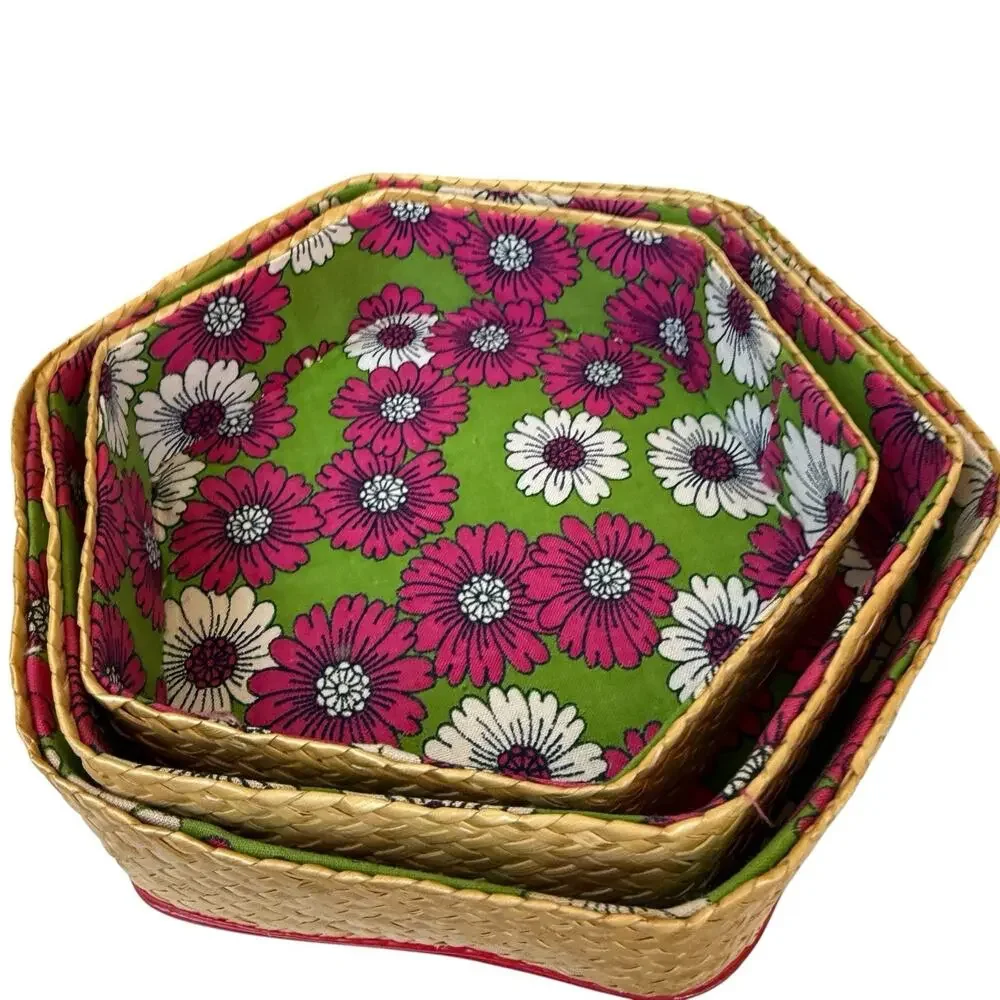 3 Piece Vintage Nesting Baskets With Lids Woven Sewing Storage Sweetgrass
